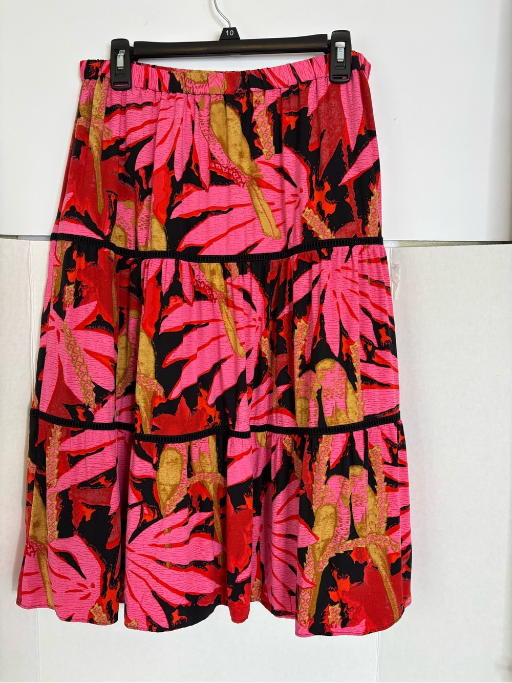 J. Crew Pink, Black & Gold Tiered A-Line Skirt